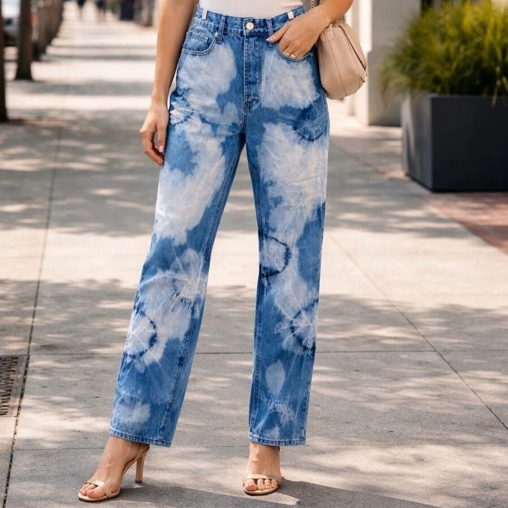 NWT Juicy Couture Indigo Tie-Dye Relax Fit 5 Pocket Jeans with‎ Scarf Size 24